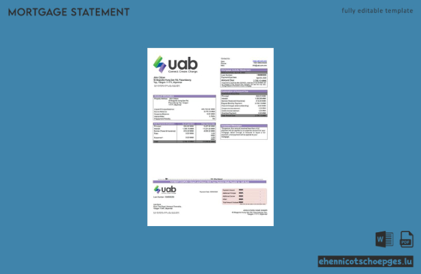 Myanmar UAB Bank Hypothekenabrechnung Word- und PDF-Beispielvorschau
